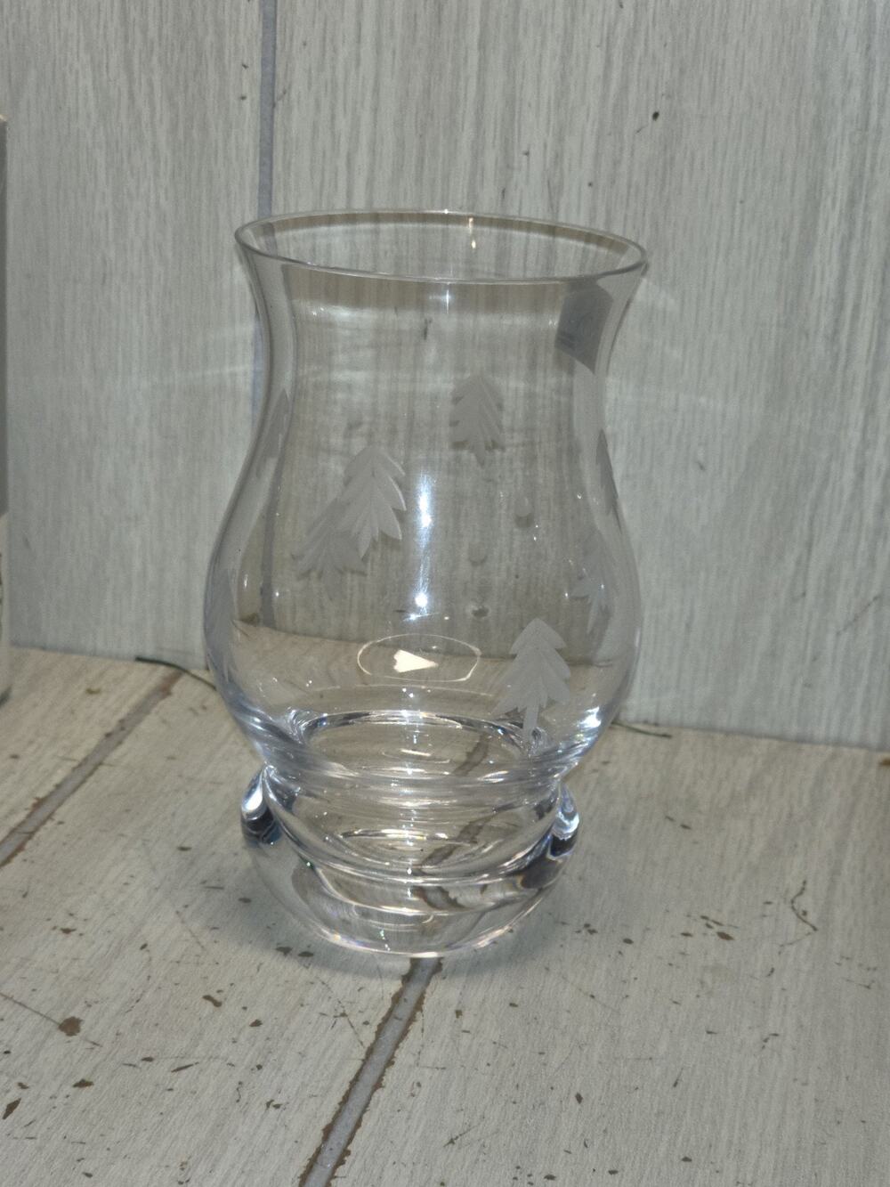 Mikasa Festive Glow Christmas Tree Etched Hurricane Votive Candle Holder Vtg